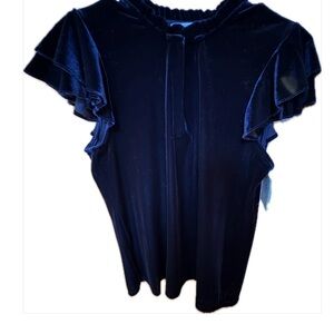 Elegant CeCe  Navy Velvet flutter sleeve Top